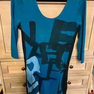 People's Liberation Teal Scoop Neck 3/4 Sleeve Graphic Dress